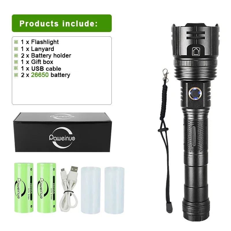 2023 Newest Most Powerful LED Flashlight 80 Watts USB Rechargeable Torch Light High Power Flashlight Tactical Lantern Hand Lamps