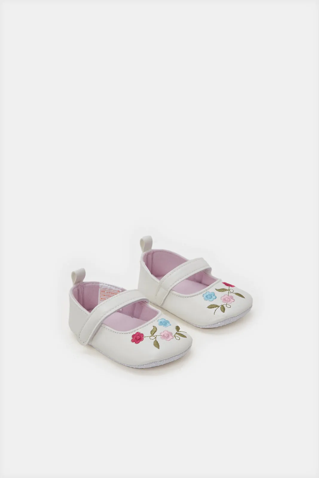 Baby White Embroidered Pram Shoes