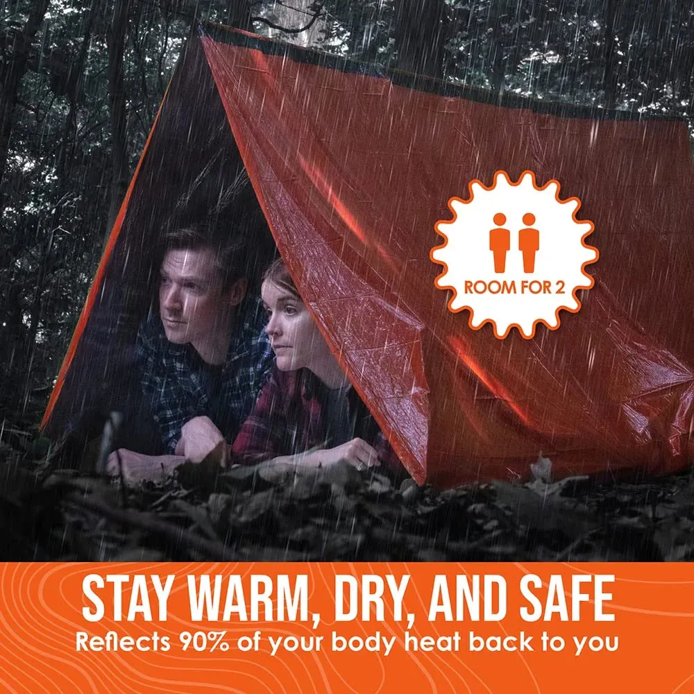 ITEM# 0098   Emergency Survival Shelter – 2 Person Emergency Tent – Use As Survival Tent, Emergency Shelter, Tube Tent, Survival Tarp - Includes Survival Whistle & Paracord (Watch Video)