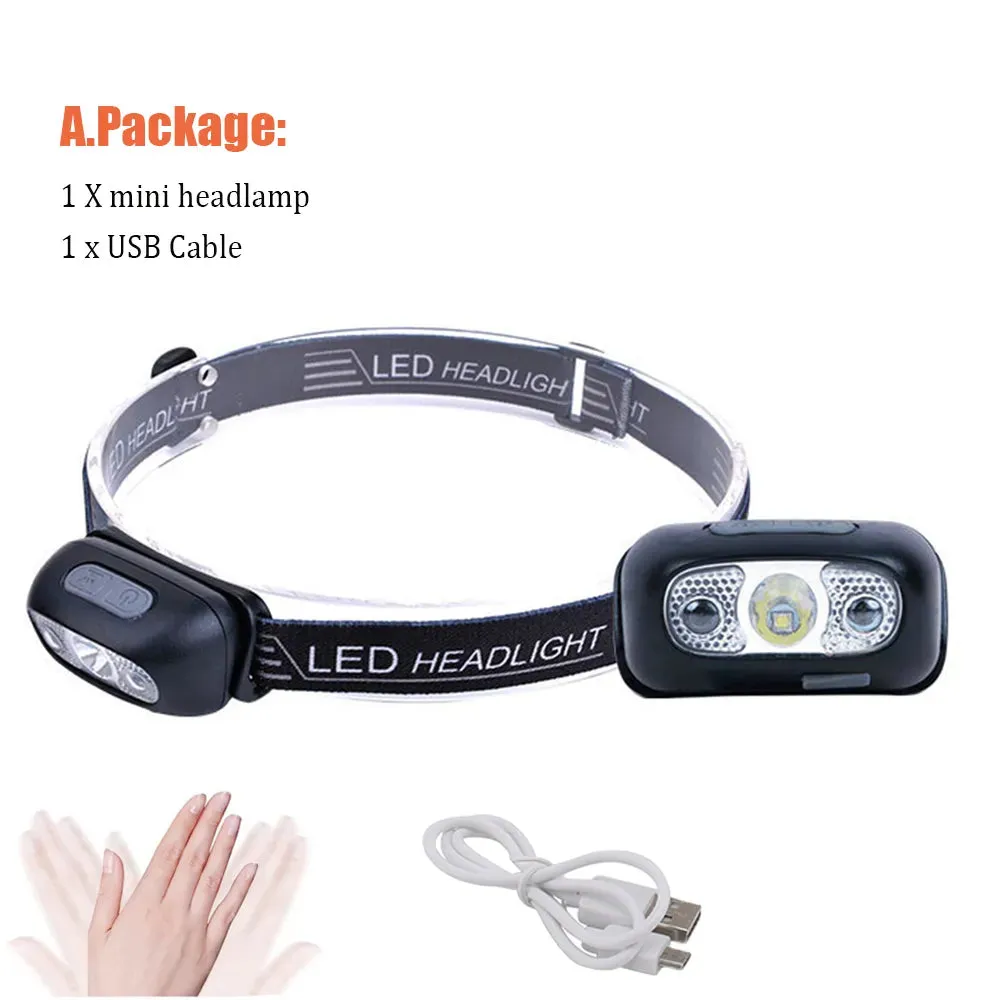 Mini Rechargeable Powerful Sensor Headlamp Fishing Camping USB Head Flashlight COB LED Head Light Torch Headlights Front Lantern