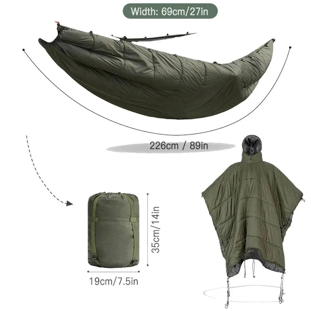 Multifunctional Hammock Underquilt Sleeping Bag Winter Warm Hammock Under Blanket Poncho for Camping Traveling Swing With Bag