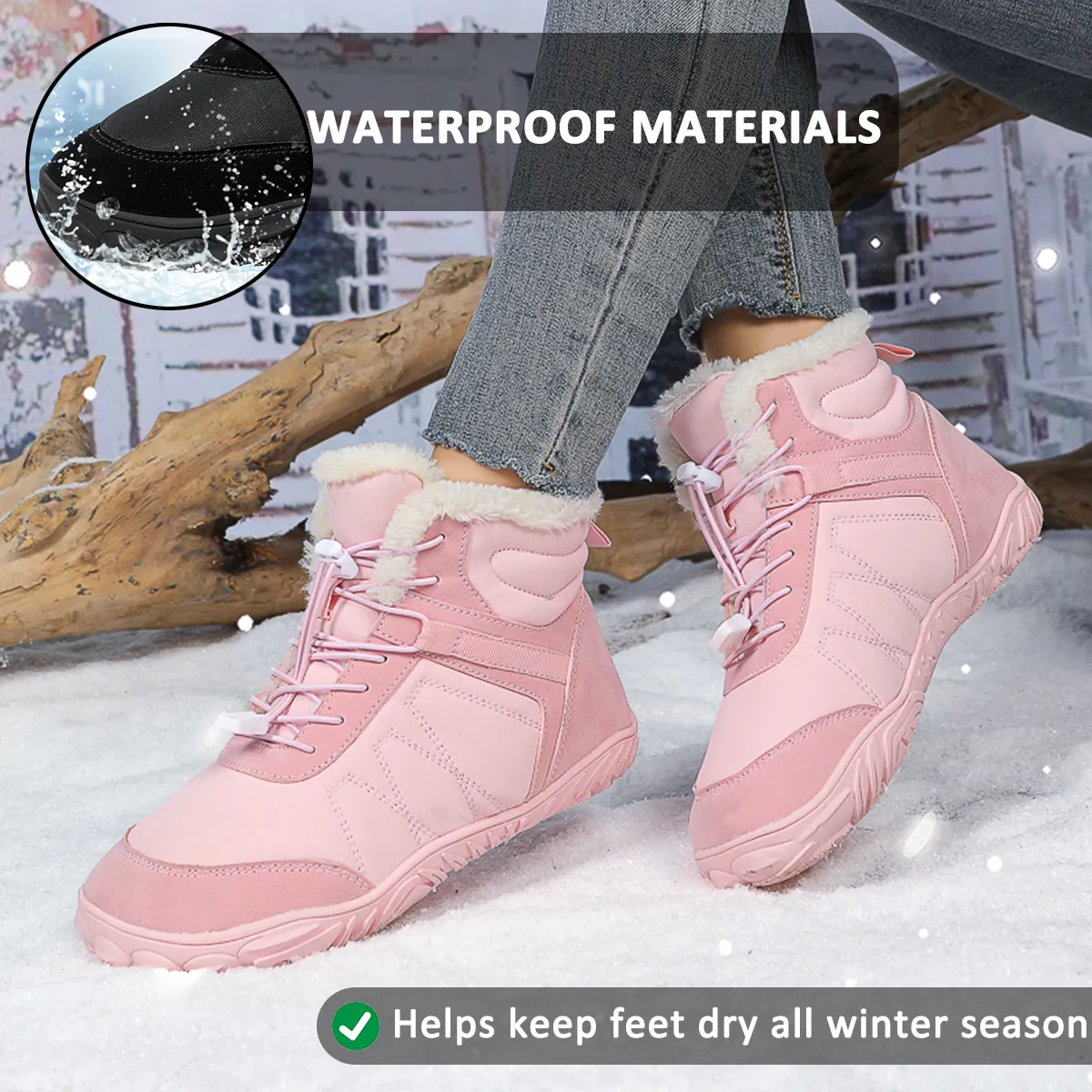 Outdoor Snow Boots Thick Sole Cotton Shoes Hiking Shoes Footwear Non-slip & Waterproof Winter Barefoot Shoe (Unisex)