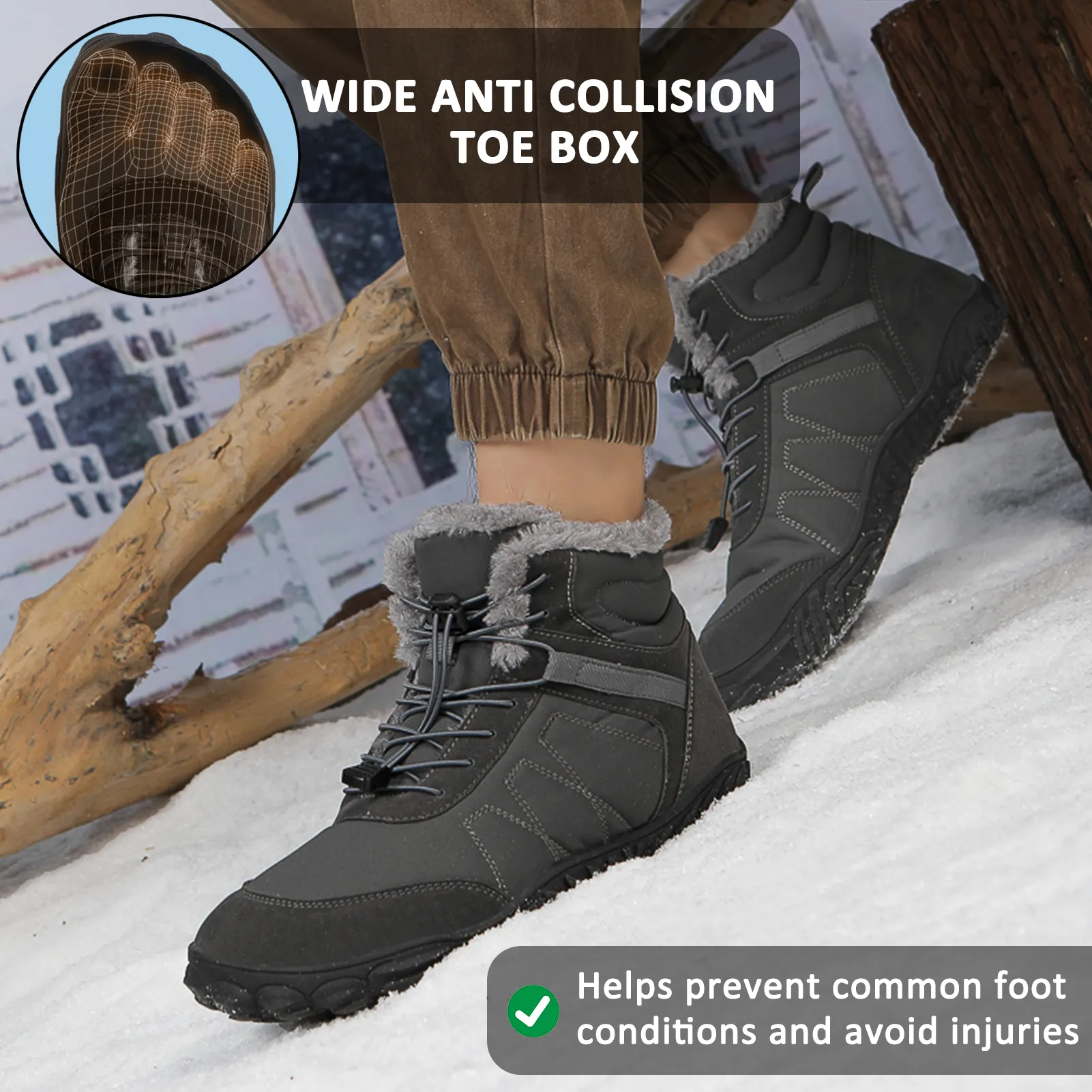 Outdoor Snow Boots Thick Sole Cotton Shoes Hiking Shoes Footwear Non-slip & Waterproof Winter Barefoot Shoe (Unisex)