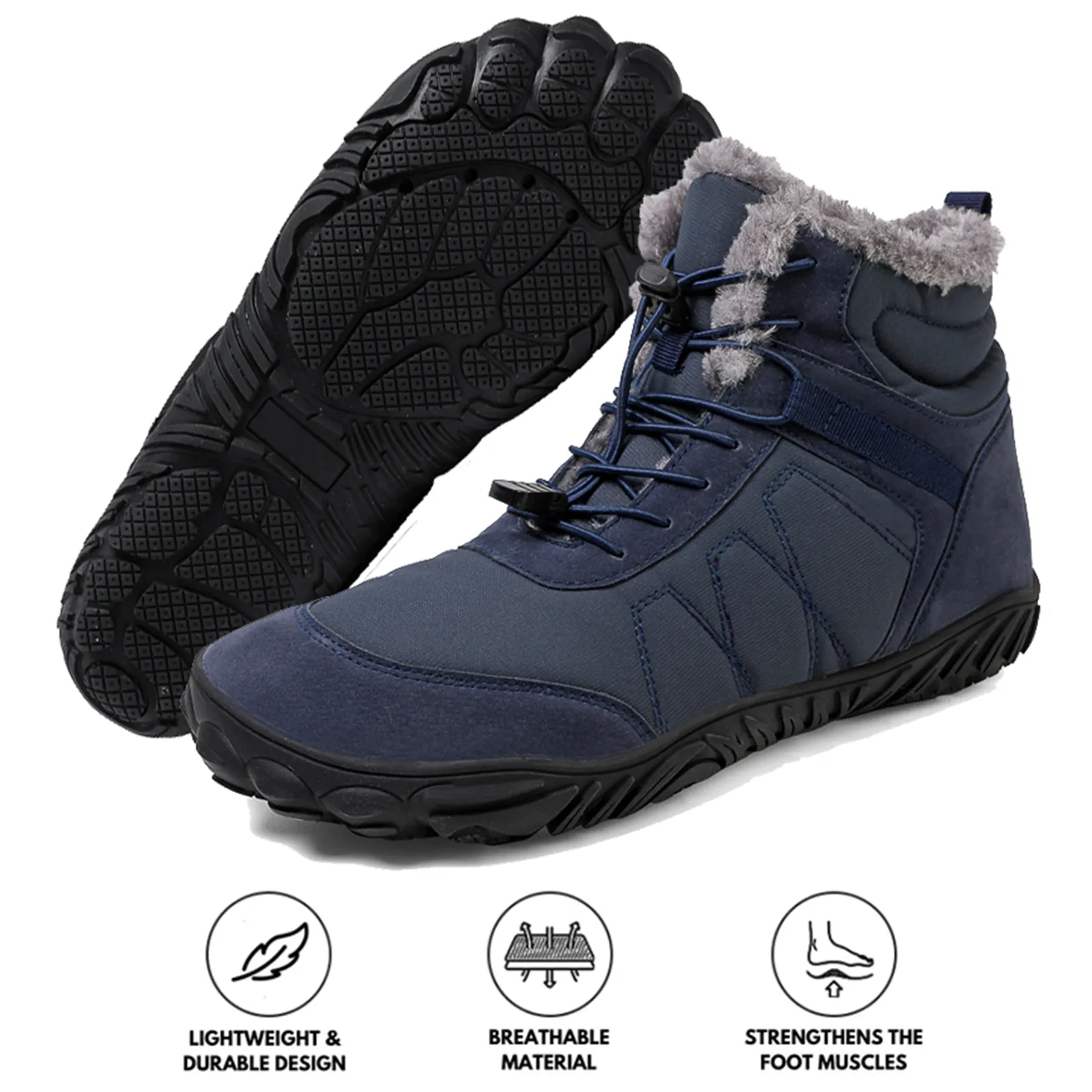 Outdoor Snow Boots Thick Sole Cotton Shoes Hiking Shoes Footwear Non-slip & Waterproof Winter Barefoot Shoe (Unisex)