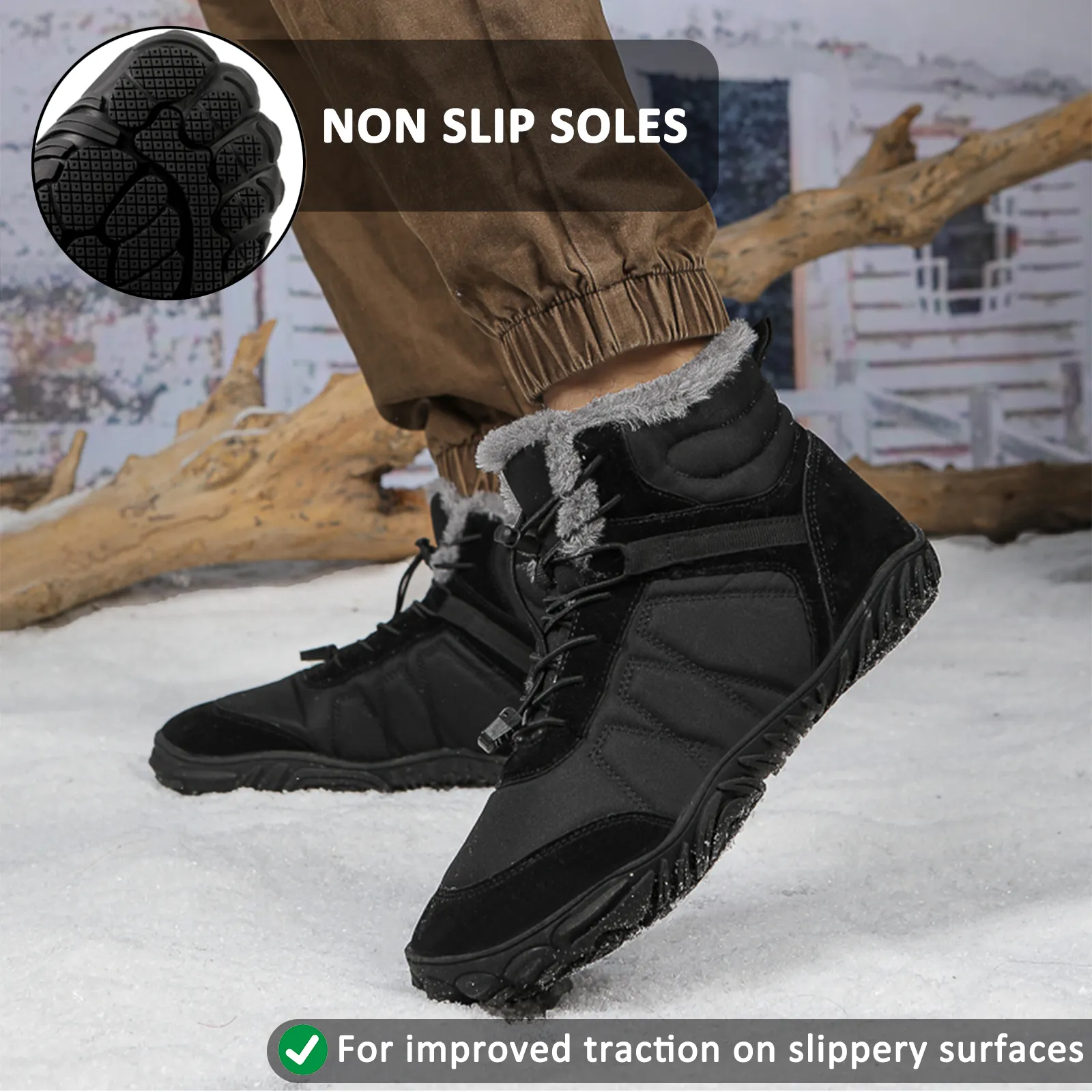 Outdoor Snow Boots Thick Sole Cotton Shoes Hiking Shoes Footwear Non-slip & Waterproof Winter Barefoot Shoe (Unisex)