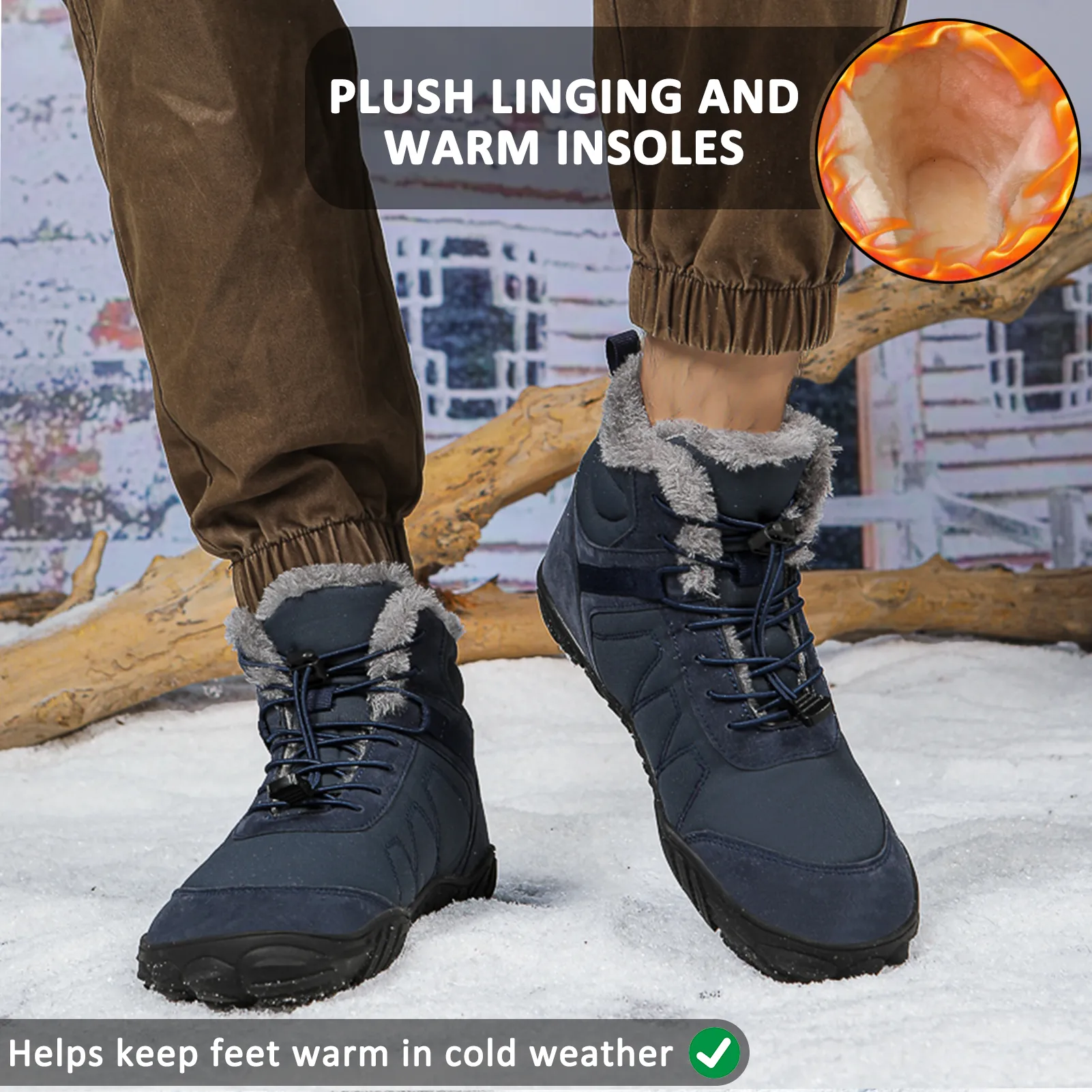 Outdoor Snow Boots Thick Sole Cotton Shoes Hiking Shoes Footwear Non-slip & Waterproof Winter Barefoot Shoe (Unisex)