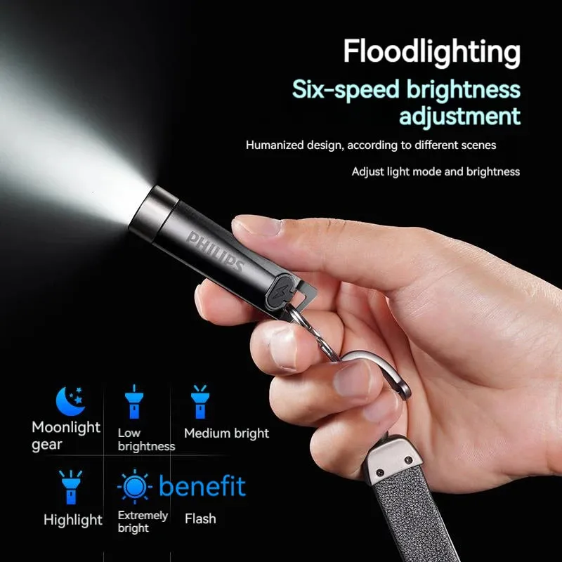 Philips SFL1121 Newest Portable Flashlight LED Rechargeable Mini EDC Keychain Flashlights Camping Lamp For Hiking Self Defense