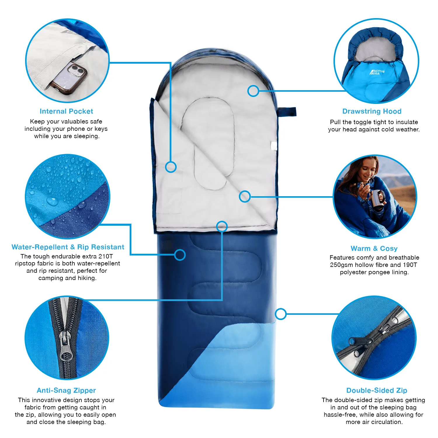 Premium Waterproof Lightweight Sleeping Bag - Blue - 3-4 Seasons