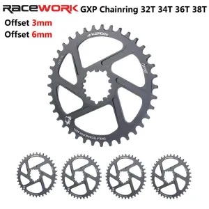 RACEWORK MTB GXP Bicycle Chainring 3/6mm Offset 32/34/36/38T Mountain Bike Chainwheel For 10 11 12 Speed GXP Direct Mount Crank