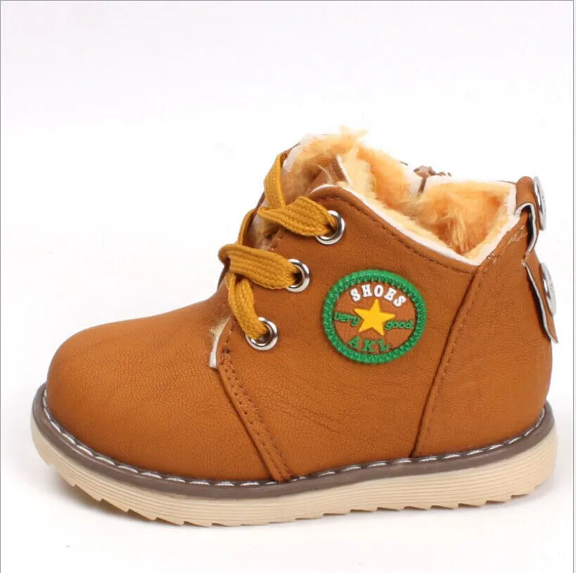 Size 21-30 New 2015 Winter Warm Kids Boots Fashion Plus Velvet Boys Girls Shoes Children Snow Boots