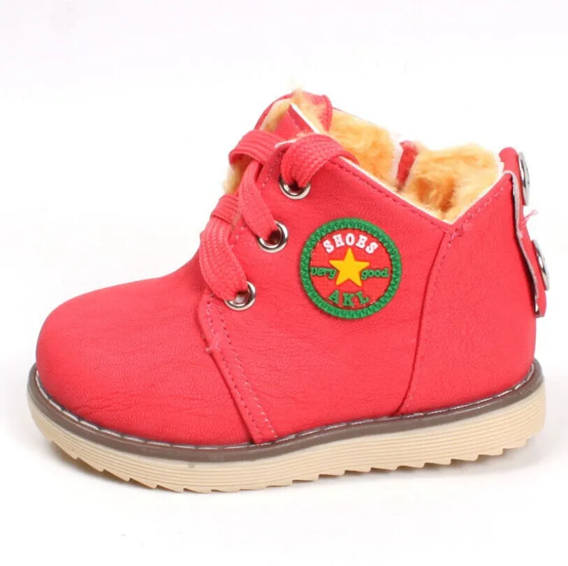 Size 21-30 New 2015 Winter Warm Kids Boots Fashion Plus Velvet Boys Girls Shoes Children Snow Boots