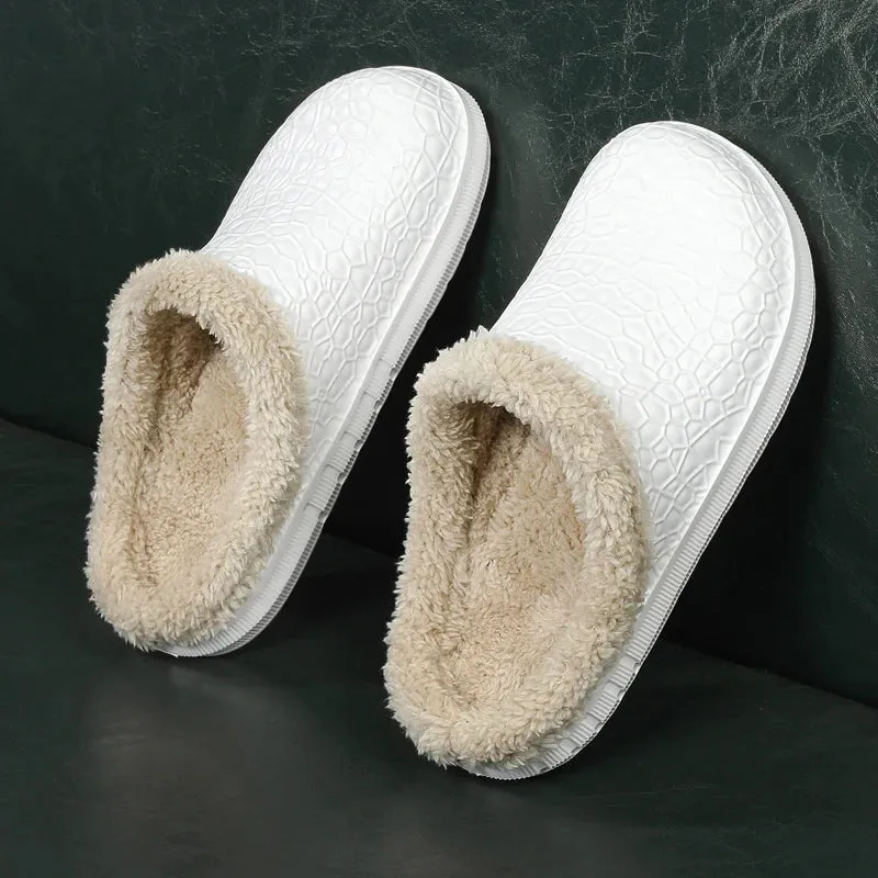 Sohiwoo Winter Men Slippers Warm Plush Thick Platform Couple Slippers Indoor Outdoor WaterProof Soft Comfort Winter Shoes Women Footwear