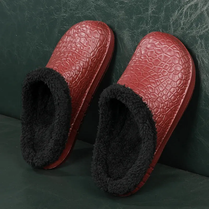 Sohiwoo Winter Men Slippers Warm Plush Thick Platform Couple Slippers Indoor Outdoor WaterProof Soft Comfort Winter Shoes Women Footwear