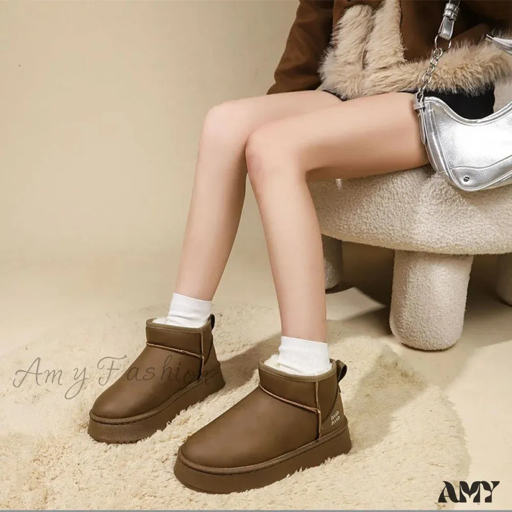 Thick Sole Height Increasing Fleece Lined Plus Size Casual Warm Winter Short Snow Boots Shoes