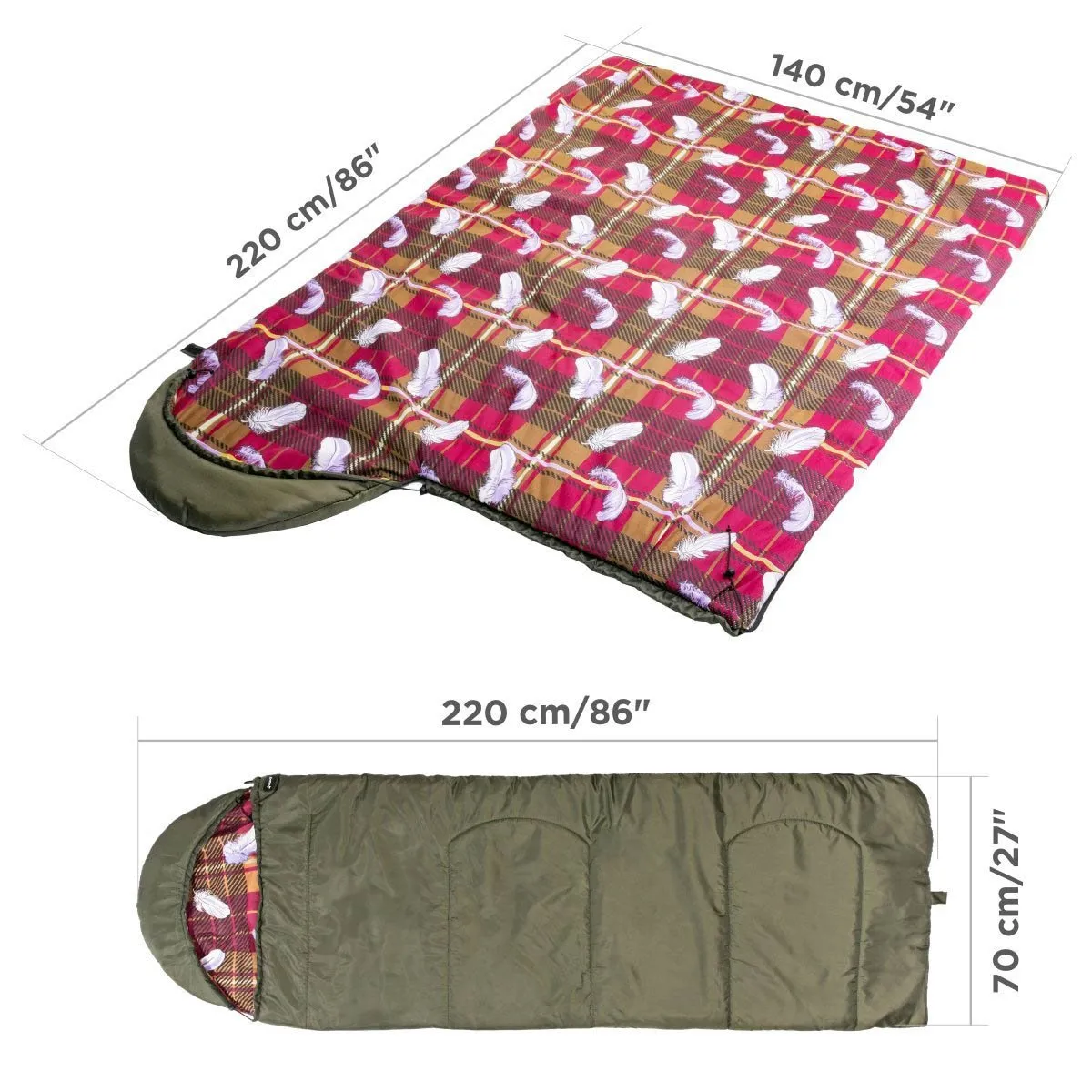 TRAVEL 220/70/200 XXL Lightweight Synthetic Cotton Lined Summer Camping Sleeping Bag