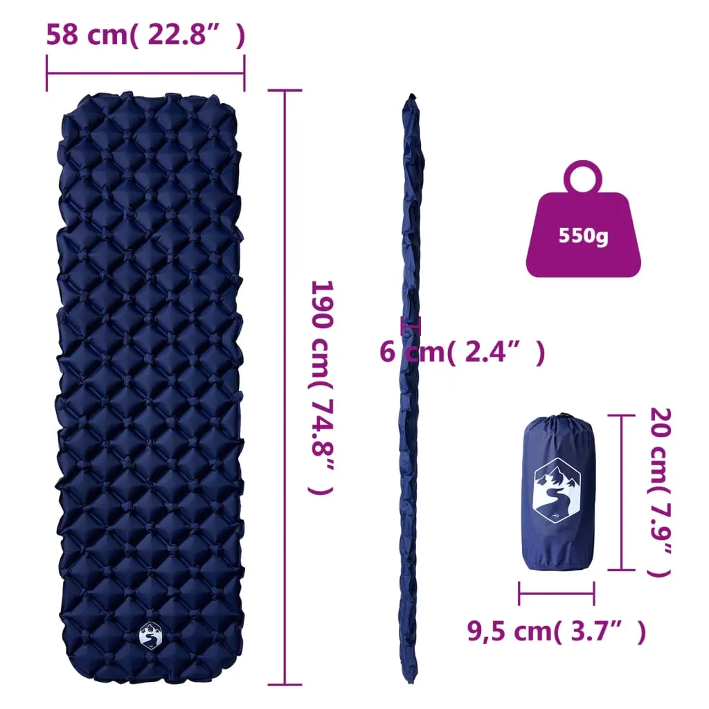 vidaXL Inflating Camping Mattress 1-Person Navy Blue 190x58x6 cm