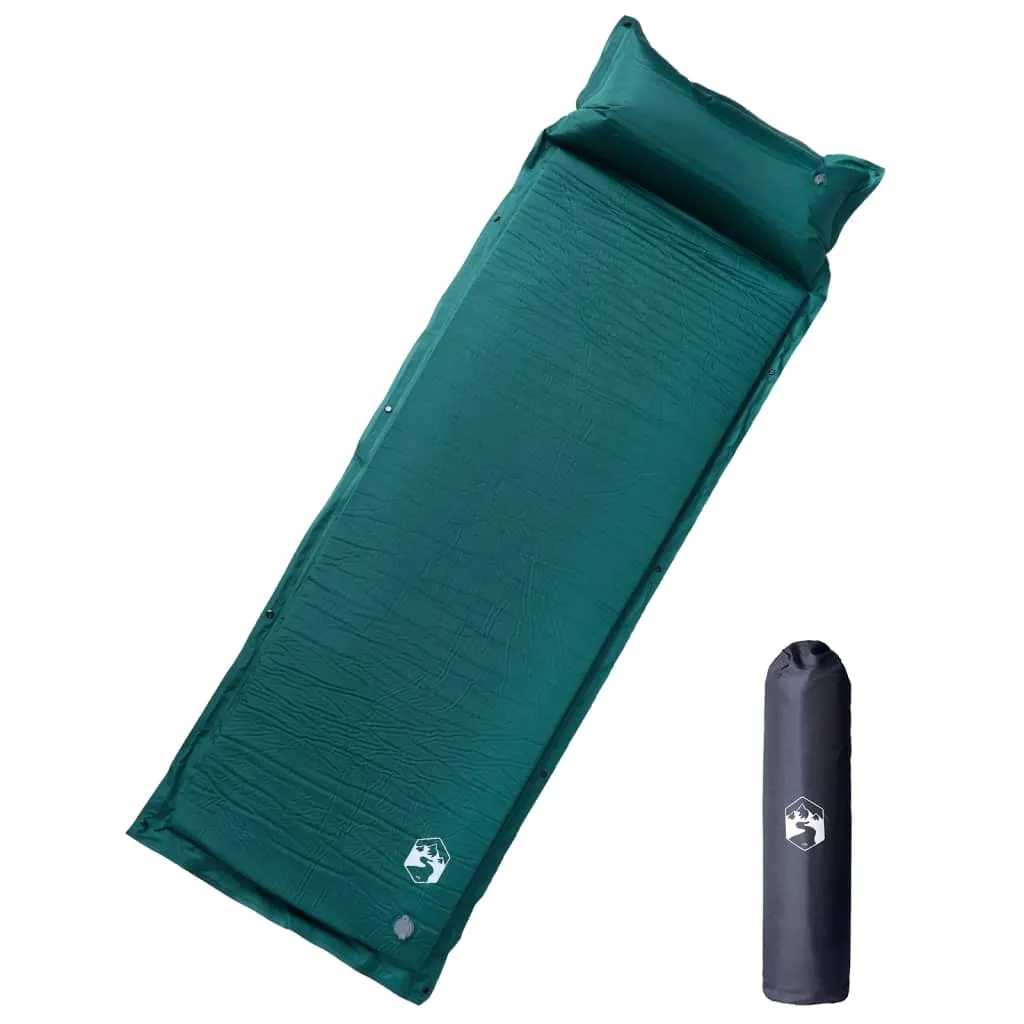 vidaXL Self Inflating Camping Mattress with Pillow 1-Person Green