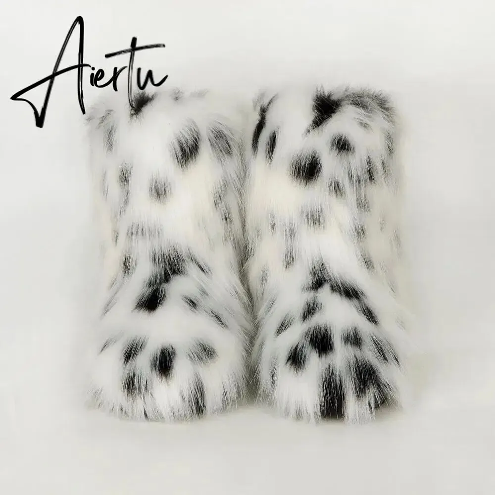 Winter Shoe Women's Winter Fluffy Faux Fox Fur Boots Woman Plush Warm Snow Boots Luxury Footwear Girls' Furry Fur Bottes Fashion