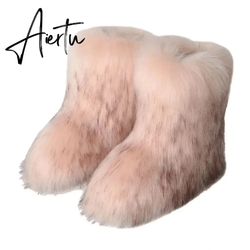 Winter Shoe Women's Winter Fluffy Faux Fox Fur Boots Woman Plush Warm Snow Boots Luxury Footwear Girls' Furry Fur Bottes Fashion