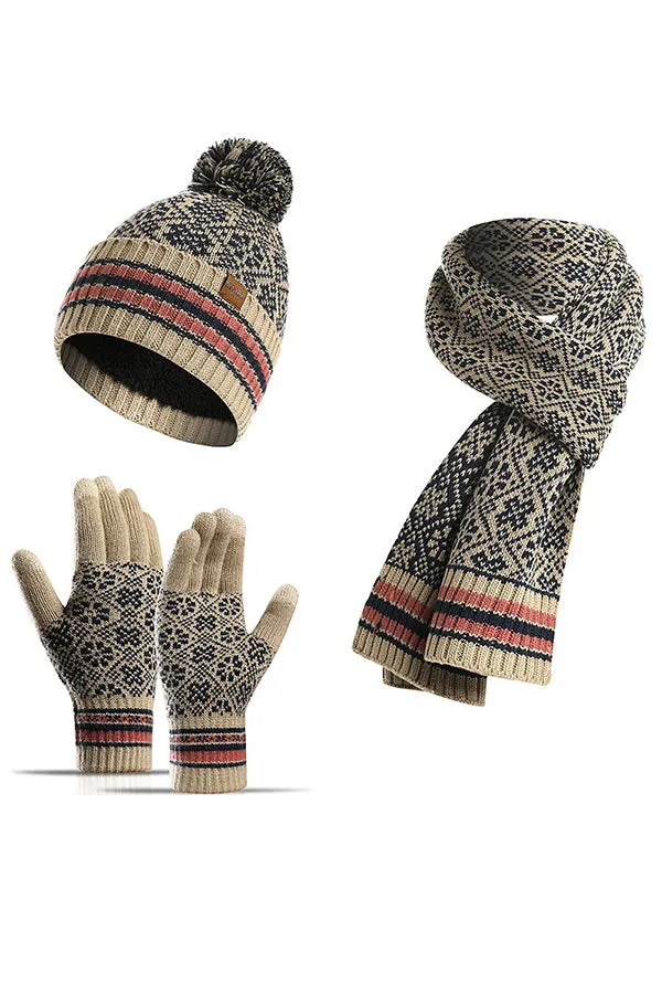 Winter Warm Knitted Hat Scarf Gloves Three-piece Set