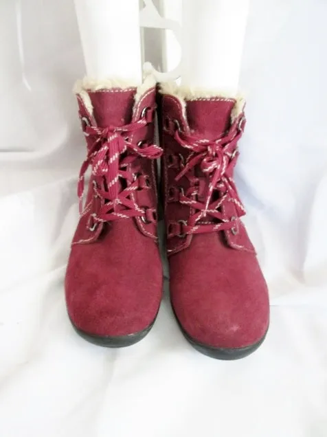 Womens EARTH ORIGINS Ankle Lace Up Suede Leather Boot 11 RED  CROWLEY Sherpa