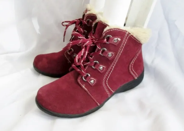 Womens EARTH ORIGINS Ankle Lace Up Suede Leather Boot 11 RED  CROWLEY Sherpa