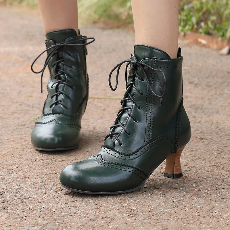 Women's Victorian-Style Lace-Up Ankle Zip Boots