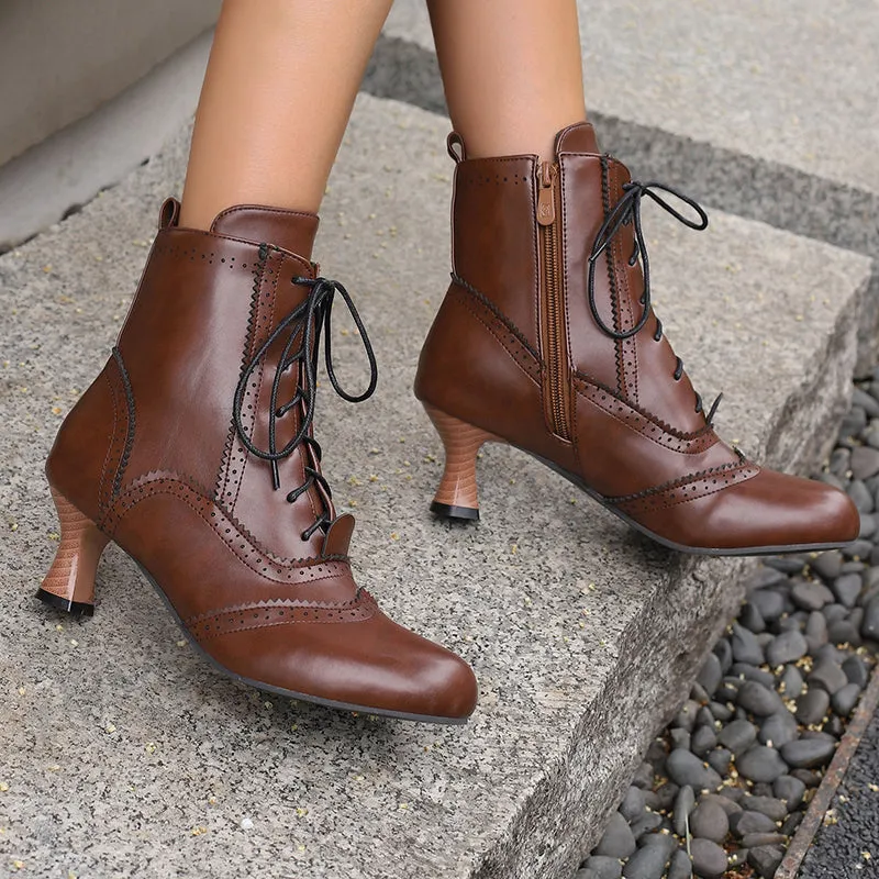 Women's Victorian-Style Lace-Up Ankle Zip Boots